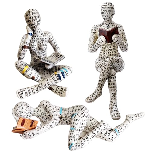 3 Pcs Reading Woman Figurine Set - Modern Abstract Bookworm Decor for Shelf & Desk - Variation 2