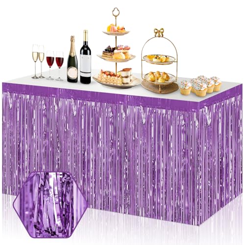 Light Purple Foil Fringe Table Skirt - 29x108 Inch Party Decor 3 Pack