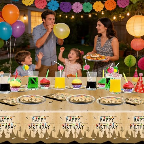 Retro Spooky Forest Party Dinnerware Set for 20 - Plates Napkins & Tablecloth