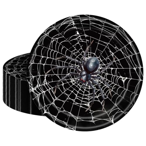 50 Pack Halloween Spider Web Dessert Plates - 7 Inch Disposable Party Tableware