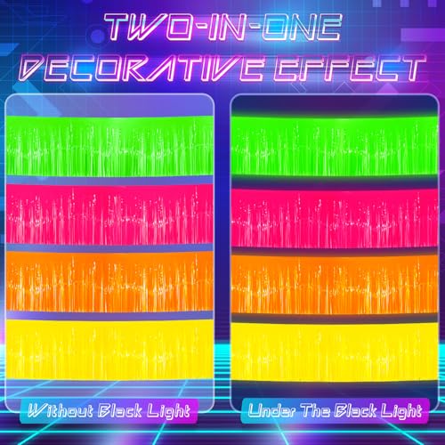 Multicolor Glow in The Dark Party Supplies Foil Fringe Garland - 24 Pack