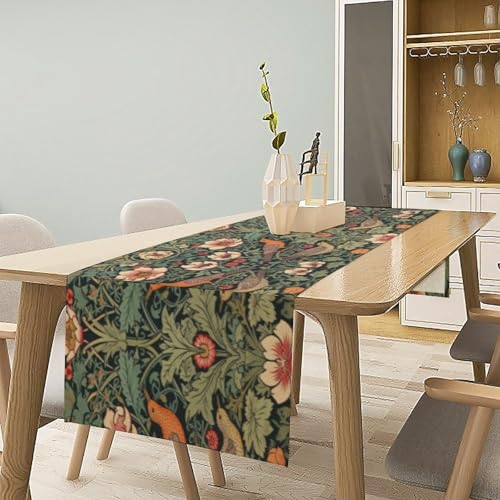 William Morris Table Runner Vintage Rustic Green Floral & Nature Design - 13x90 Inch Style-3