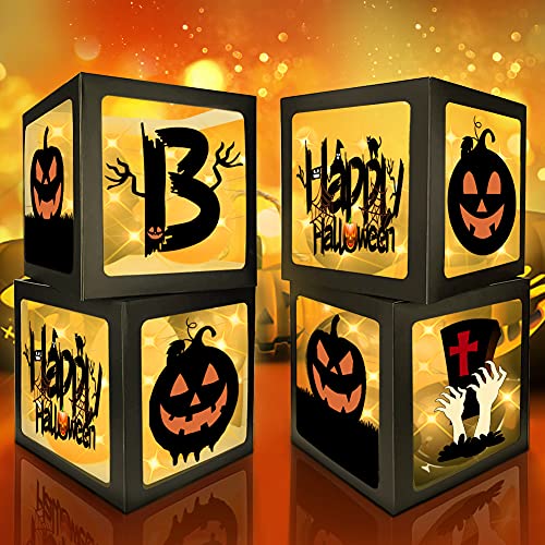 Halloween Party Decorations Balloons & Light Box Set - 4 LED String Lights, Pumpkins & Ghosts
