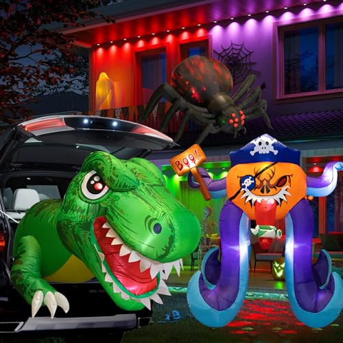 Inflatable Dinosaur Halloween Car Decorations Kit - 3.8 ft Outdoor Trick-or-Treat Dinosaur with LED Eyes, Trick or Treat Car Archway Decor - Variation of Dinosaur