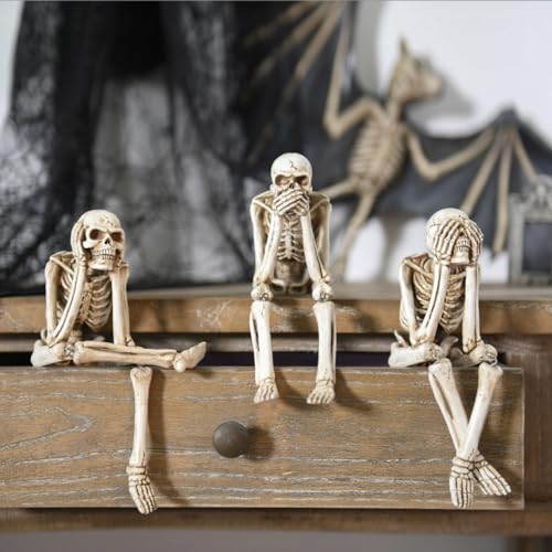 Newman House Studio No Evil Skeleton Halloween Decorations Indoor - 3 Pack