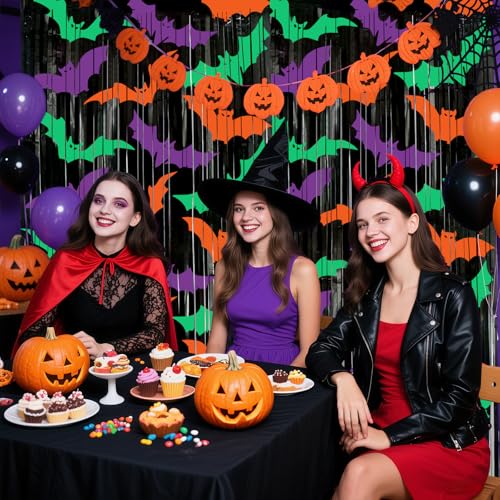 Bat Foil Fringe Curtains - Purple, Green, Orange Halloween Door Streamers for Photo Backdrop