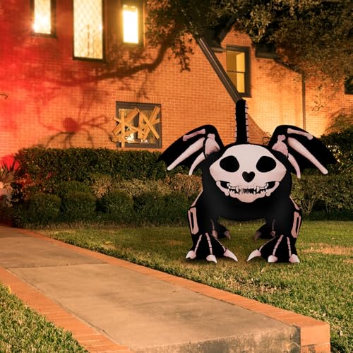 Skeleton Cat Blow Up Inflatable - 6 ft Outdoor Halloween Yard Decor with Lights
