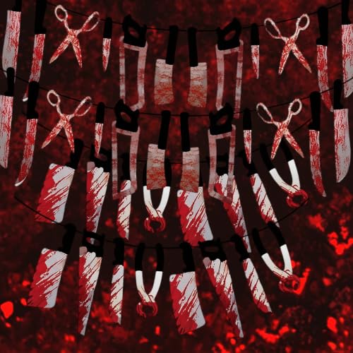 Halloween Bloody Banner Set - 4pcs Horror Decor with Blood-Splattered Props