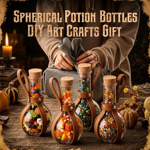 20 Pack 3oz Plastic Potion Bottles with Leather Cases & Corks - Medieval Theme