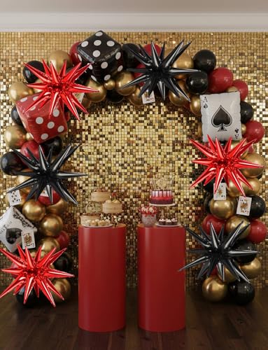 Black Red Star Foil Balloons Set - 9pcs 22 Inch Explosion Spike Balloons for Party Decorations