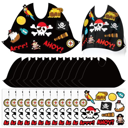 Pirate Party Hats Set with Stickers & Elastic Ropes - 24 Count