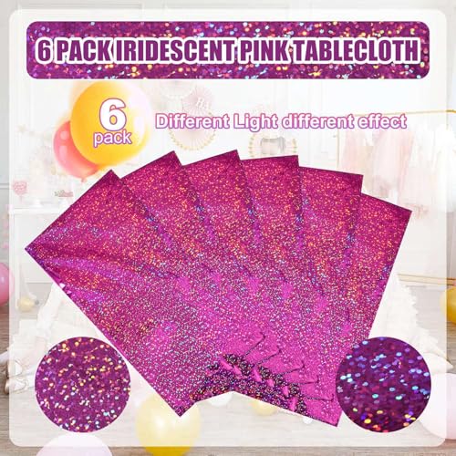 Holographic Pink Glitter Plastic Tablecloth - Purple Pink Variation, 6 Pack, 54x108 Inches