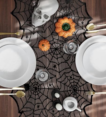 Halloween Lace Spider Web Table Runner - 18x72 Inches, Black Decor (Variation of THIS listing)