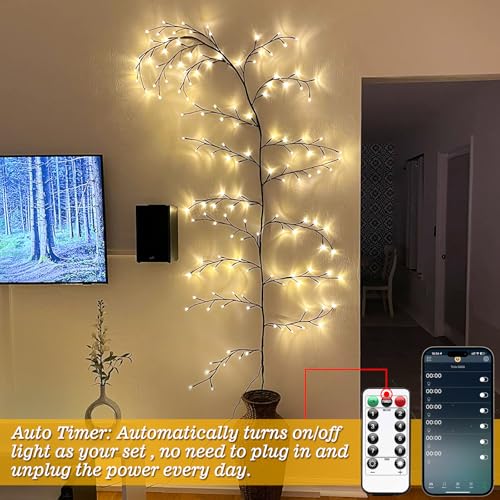 GOESWELL Smart Vine Light for Room Decor 7.5ft 144 LEDs Dimmable Tree Lights with Remote & App Control - Variation of Smart Vine with APP & Remote