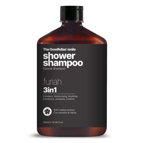 Goodfellas' Smile FURIAH 3-in-1 Shower Shampoo - Bold Leather & Wood Scent | Hydrating Body Wash & Hair Cleanser