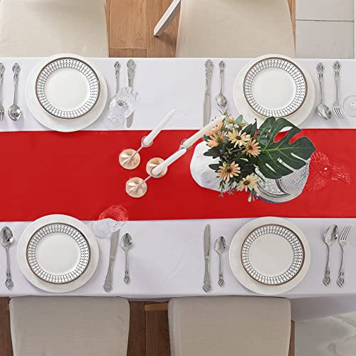 24 Pack Satin Table Runner 12x108 Inches for Wedding Party Banquet Decorations - Scarlet