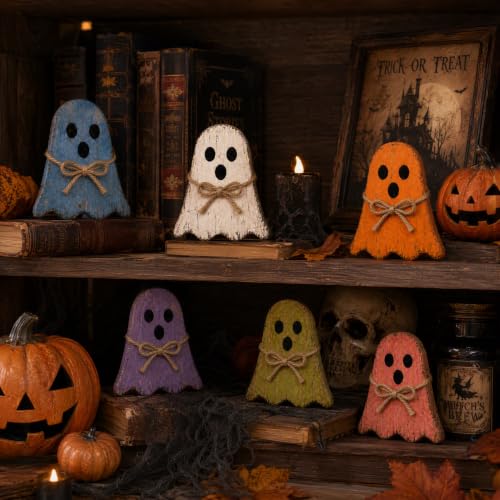 Halloween Ghost Decor - Farmhouse Wooden Tabletop Signs for Indoor Halloween Party
