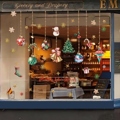 Christmas Ball Wall Decals – Light Bulb & Foil Swirls Christmas Wall Stickers – Hanging Ceiling Decor – Variation of Christmas Ball