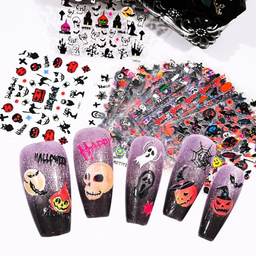 Halloween Nail Stickers Set - 30 Sheets Pumpkin Ghost & Spiders for DIY Manicure