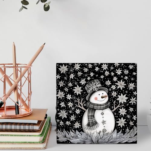 Winter Snowman Wooden Desk Sign - Rustic Holiday Christmas Decor - Variation 030