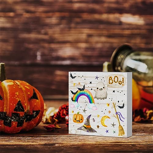 Halloween Ghost Wooden Box Sign - Rainbow Boo Fall Decor, 5x5 Inches - Halloween3-2