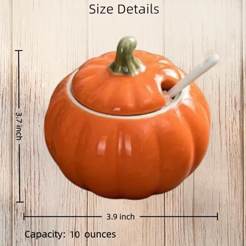 Ceramic Salt Cellar with Lid & Spoon - 10 OZ Orange Salt Box for Countertop