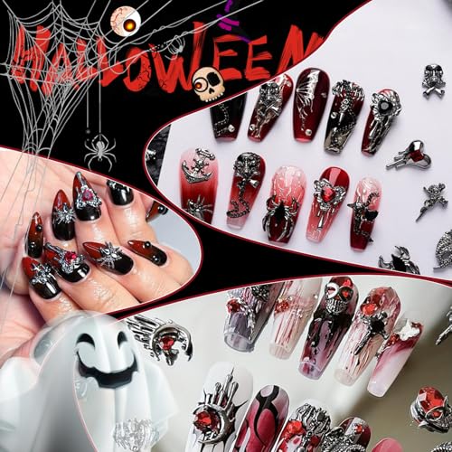 84 Pcs Gothic Halloween Nail Charms and Gems Set for Nail Art