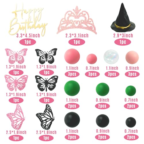Witch Cake Topper Set with Crown Butterfly Hat and Ball Decorations for Halloween Party