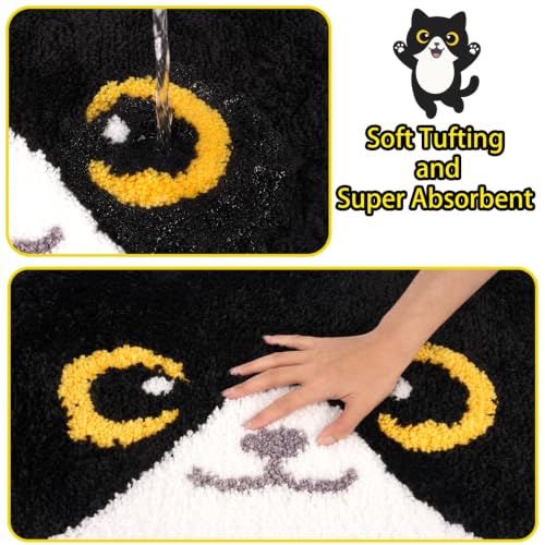 White and Black Tuxedo Cat Bathroom Rug - 24x18 Inch Non-Slip Bath Mat