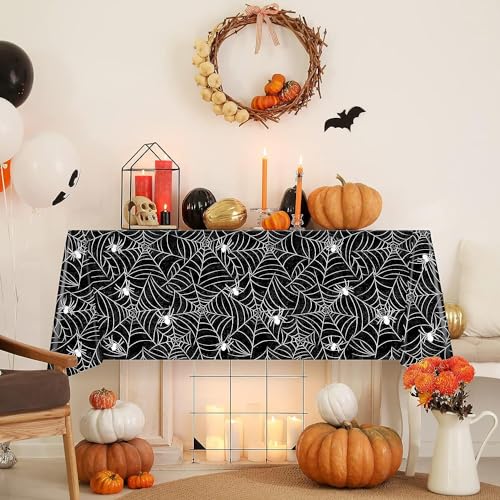 Dulousia Spider Halloween Tablecloth 3pcs Disposable Web Cover Set - Black, White, Orange, 54x108in