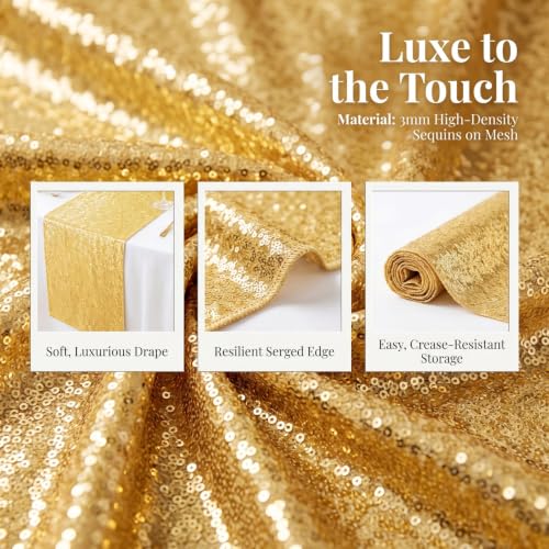 Gold Sequin Table Runner Set - 15 Pack 12x108 Inches for Weddings & Parties