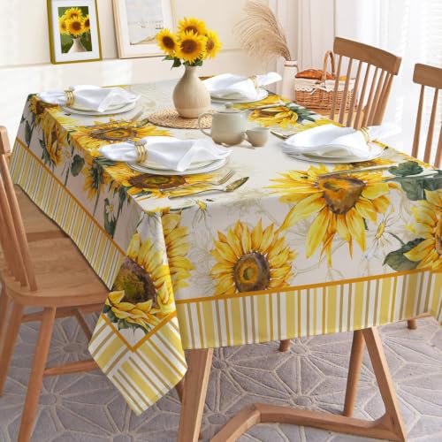 Hexagram Sunflower Tablecloth 60x120 Inch Rectangle - Durable & Wrinkle-Resistant