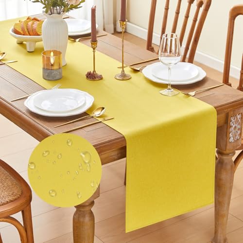 Yellow Table Runner 16x55 Inches - Autumn Waterproof Farmhouse Decor