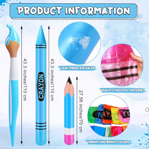 Inflatable Art Supplies Set - Large Crayons, Paintbrushes & Pencils - Bright Color 12pcs