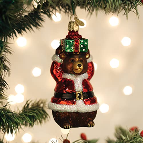 Christmas Bear Glass Blown Ornament - Handcrafted Holiday Wildlife Decoration