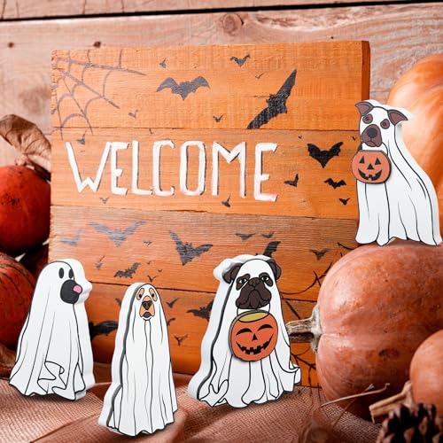 Halloween Ghost Dog Wooden Decoration Set for Tiered Tray Table Sign