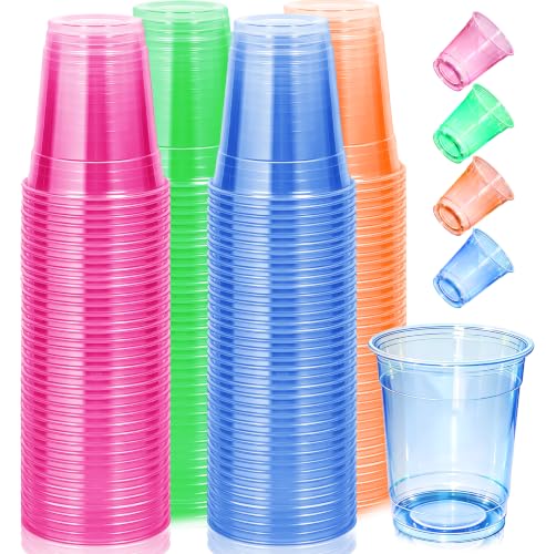 120 Pack Fluorescent Glow-in-The-Dark Plastic Cups 12oz for Halloween Parties