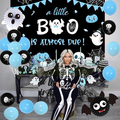 Halloween Baby Shower Decorations for Boys Blue and Black Party Supplies