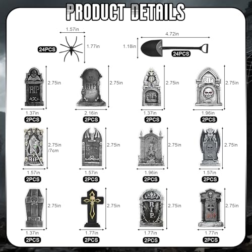72Pcs Halloween Tombstone Cupcake Toppers & Spooky Decorations