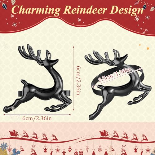 Black Deer Napkin Rings Set of 12 - Elegant Holiday Table Decor