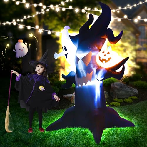 6FT Spooky Halloween Inflatable Tree with Pumpkin and Ghost - Indoor Outdoor Decor