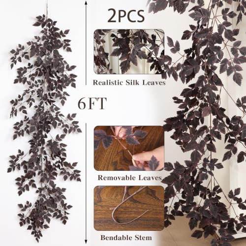 MIZII 6FT Burgundy Artificial Vines Cimicifuga Garland for Fall Decor, Hanging Plants, Garlands