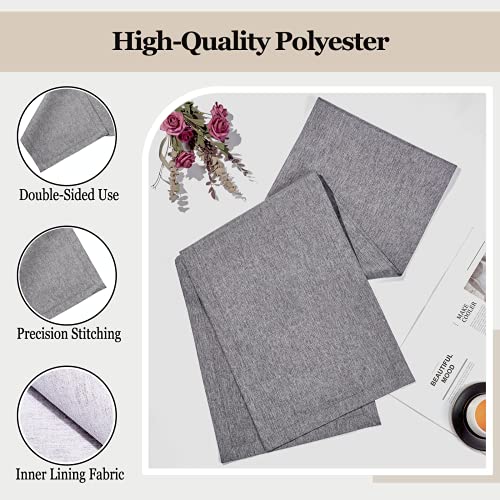 Large Linen Farmhouse Table Runner - Waterproof Burlap Style, 14x108 Inch Dark Grey - Outdoor & Wedding Decor