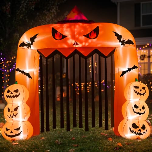 8FT Halloween Inflatable Pumpkin Archway with LED Lights Outdoor Decoration
