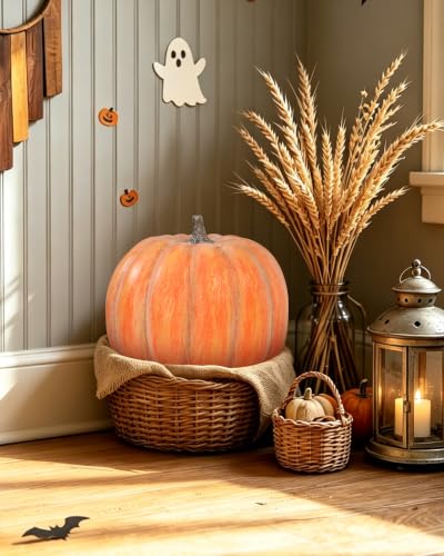 Artificial Pumpkin Decor - Large 13x11 Inch Autumn Fall Decoration - Round Variation