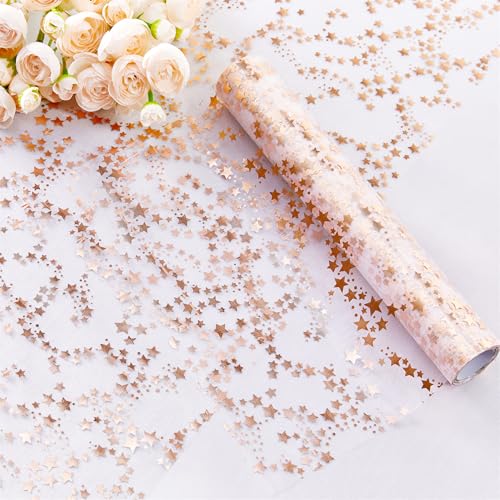 Star Rose Gold Table Runner - 16 Ft Sheer Chiffon with Glitter Sequin for Wedding & Party