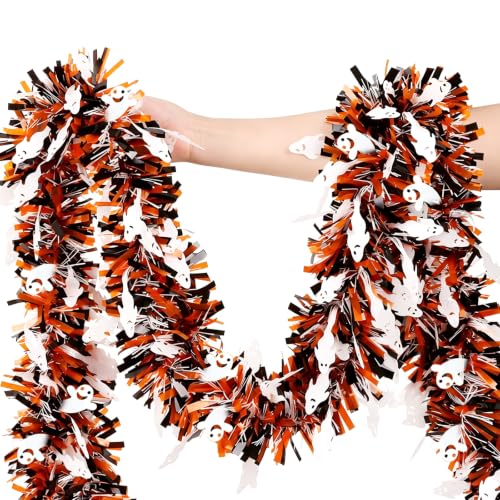 33ft Ghost Tinsel Garland Halloween Decoration Twist Hanging Decor for Party & Home