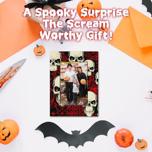 Halloween Skull Picture Frame for 4x6 Photos - Retro Wooden Halloween Decor - Variation: Skull