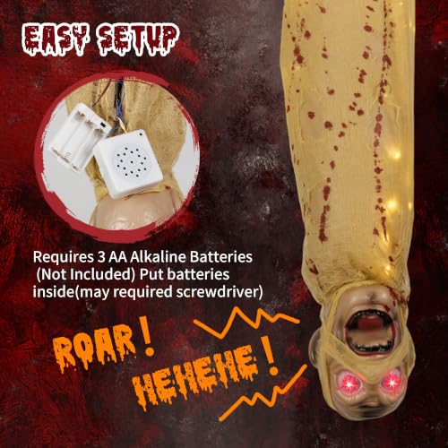 Halloween Decorations Outdoor Animated Hanging Cocoon Corpse - 35 Inch with Sound & Lights - Variation of Hanging Mummy 30"