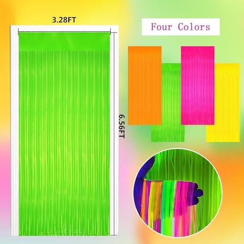 Neon Streamers Backdrop Party Supplies - Fluorescent Fringe Curtains Set